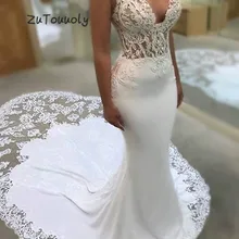Свадебное турецкое платье с открытой спиной и открытой спиной, Пляжное свадебное платье Русалочки, v-образный вырез,, кружевное платье с шлейфом, иллюзия, свадебное платье, платье принцессы