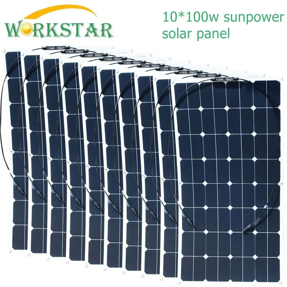 

Workstar 10*100W Sunpower Flexible Solar Panels 18V 100 watts Solar Module Charger for RV/Boat 1000W Solar Power System