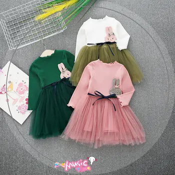 

2018 spring& autumn newborn clothes baby girl dress Solid rabbit ruffles infant birthday clothing casual long sleeve dress