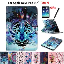 Модный чехол с принтом для Apple, iPad 9,7, чехол Funda, чехол s, модель A1822, A1823, A1893 из искусственной кожи, чехол-подставка+ стилус+ пленка