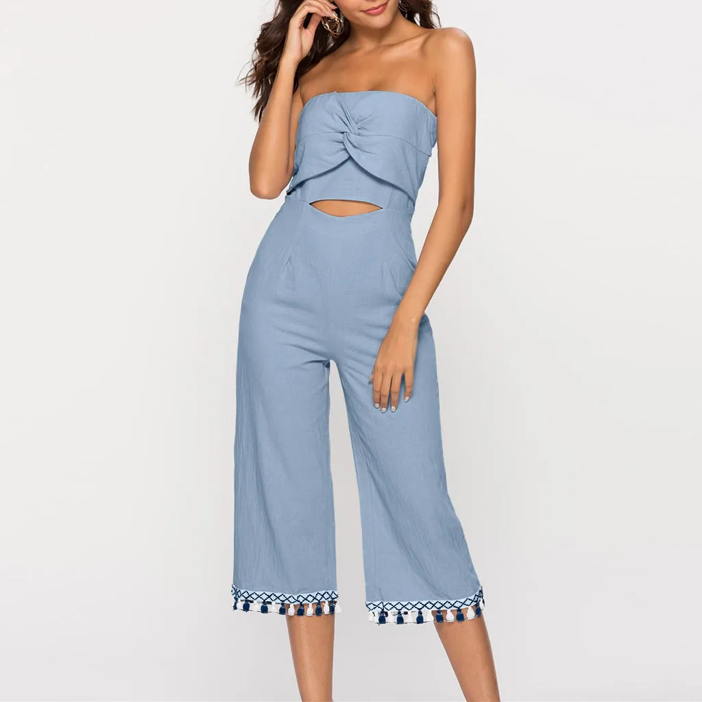 

Women's Summer Solid Color Jumpsuit Fashion Sleeveless Wrap Halter Back Jumpsuit Combinaison Femme 2019#JE-55