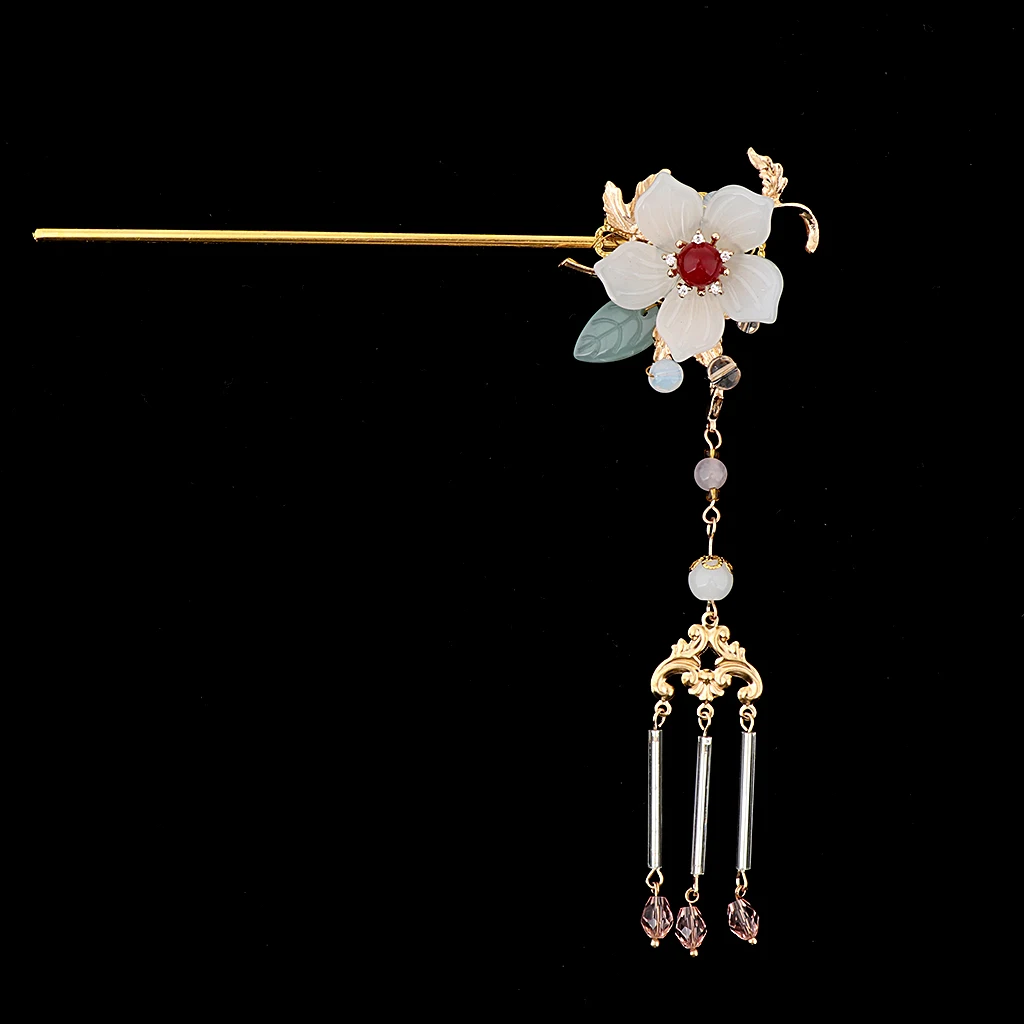 Ancient Flower Hair Stick Tassel Chain Hair Fork Wedding Bride Hairpin Chinese Drama Cosplay