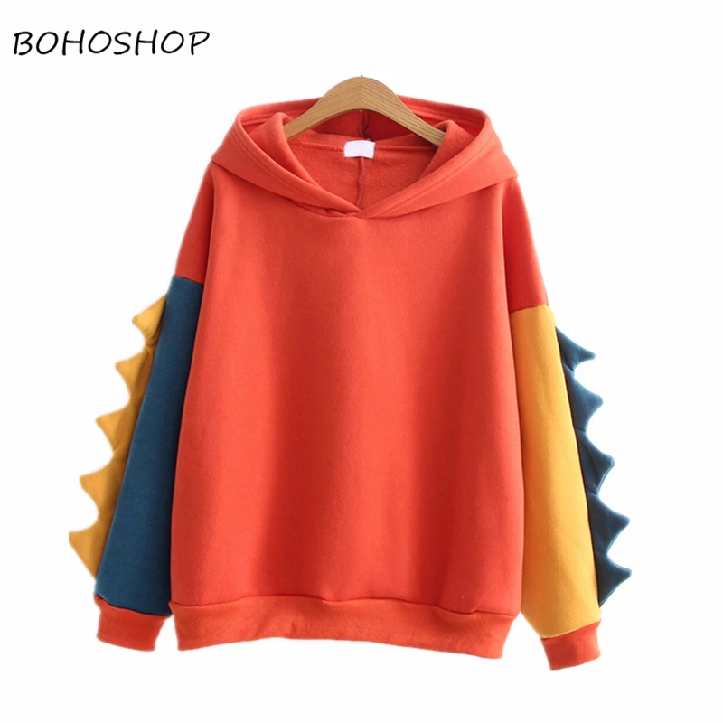 

Spring Harajuku kawaii Women's sweatshirts hoodies Sweet cute dinosaur Velvet cashmere hooded hoodies female