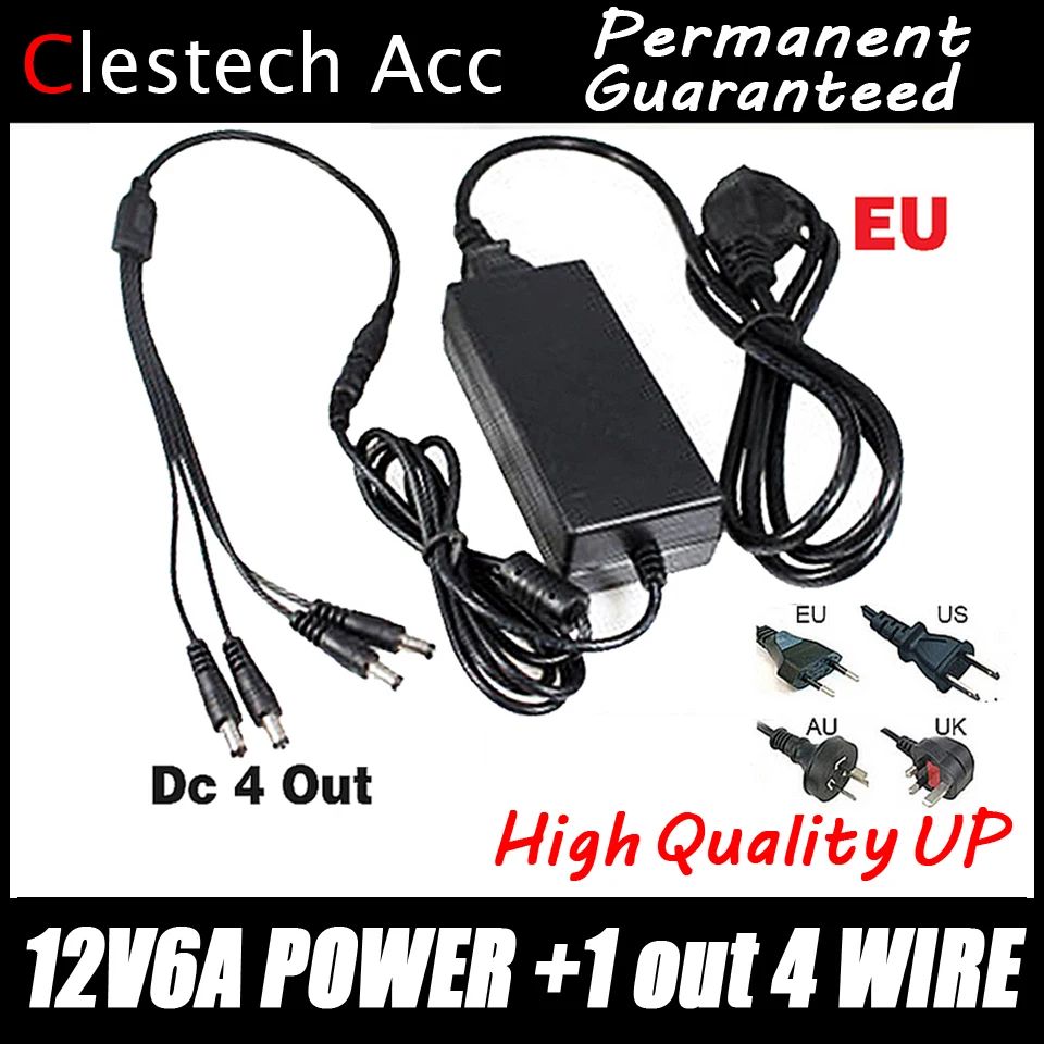 

6.28sale 12V6A power adapter 4 out AC/DC Adaptor 100V-240V Converter Adapter Power Supply EU/US/UK Plug to 4 Male Power Splitte