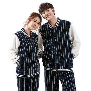 

Couple Warm Soft Striped Pajamas Women and Mens Winter Flannel Homewear Causal Cardiganr Thicken Coral Fleece Women Loungewear