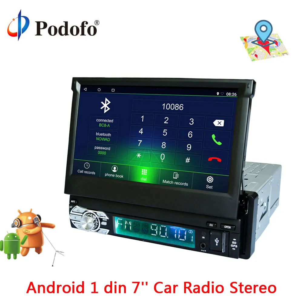 

Podofo 1 Din 7'' Retractable Touch Screen Android 6.0 Car Mulltimedia Video Player Auto Audio Car Radio Stereo GPS FM Blutooth