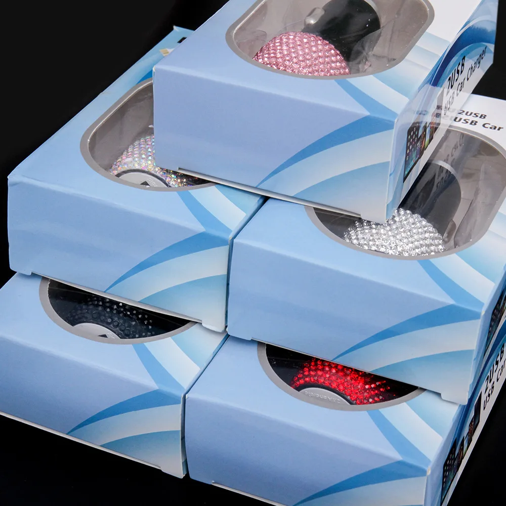 1 Piece Car 2 in 1 Quick Charger Double USB Safety Hammer Rhinestone Diamond Car Styling Multi Color