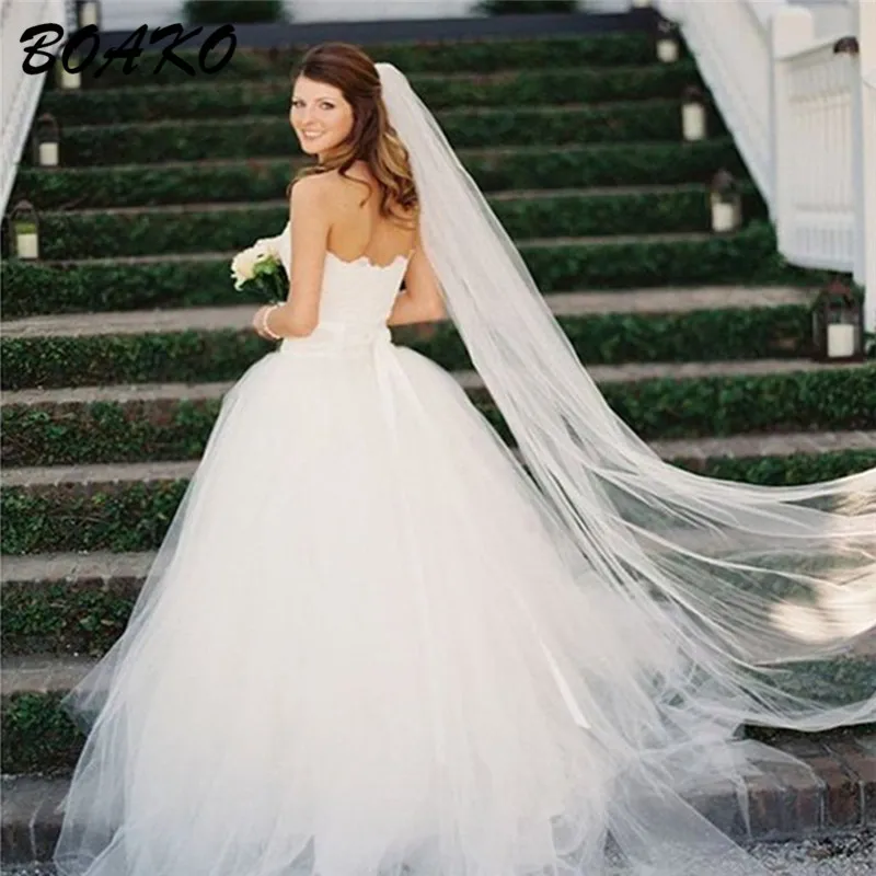 BOAKO 2M Elegant Wedding Veils With Comb One Layer Simple Tulle Bridal Veil White Ivory Velos De Novia Cheap Wedding Accessories BOAKO 2M Elegant Wedding Veils With Comb One Layer Simple Tulle Bridal Veil White Ivory Velos De Novia Cheap Wedding Accessories