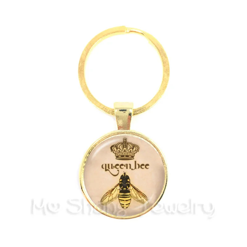 Vintage Royal Crown bee Art Keychain Queen Bee Jewelry Keyring For Best Friends