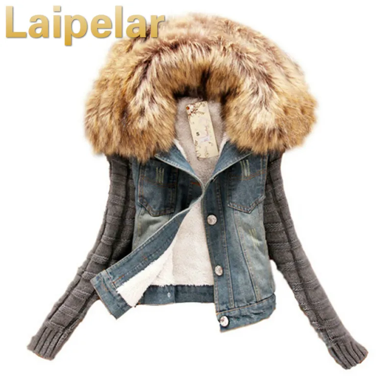 

2018 Spring Winter Women's Basic Denim Female Jacket for women Holes Slim with fur outerwear Coat short Jeans jacket Laipelar