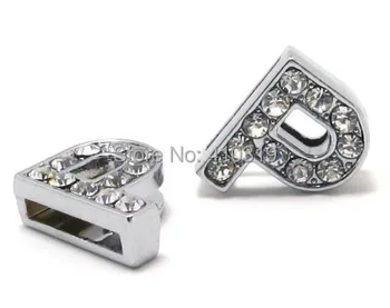 

Wholesale 50PCS 8mm " P " full rhinestones alloy slide letter diy jewelry charms