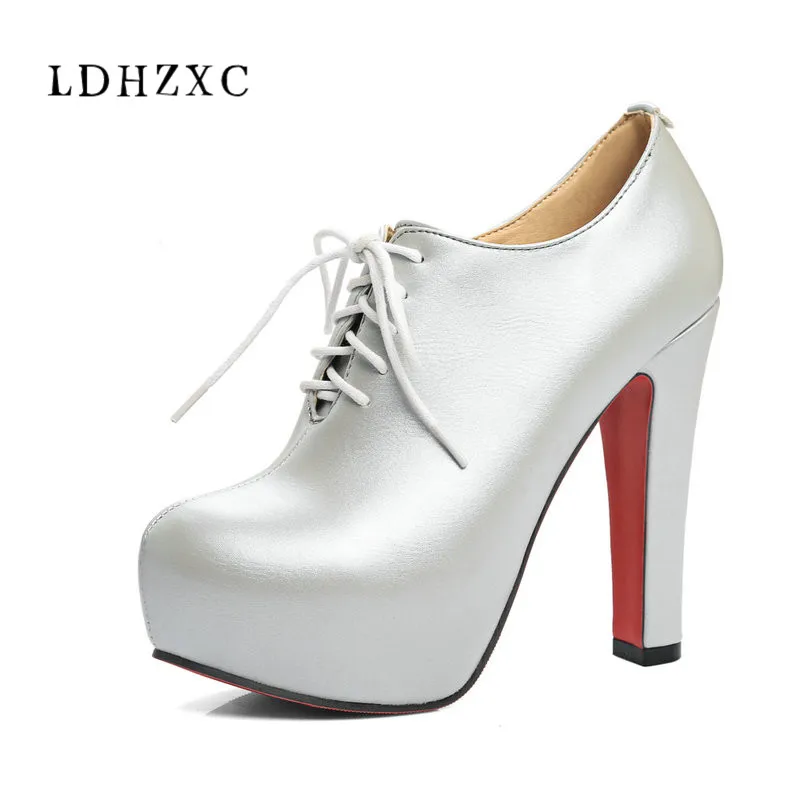 

LDHZXC Plus size PU soft leather restoring ankle boots square high heels round toe platform black red women boots