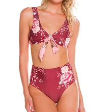 Модные женские туфли цветочный принт лук Bandgae Push-Up пляжный бюстгальтер с подкладкой комплект купальный костюм Высокая талия FFE10