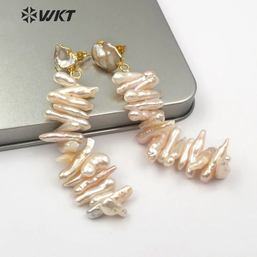 Жемчужина неправильной формы круглые серьги гвоздики с длинным стержень