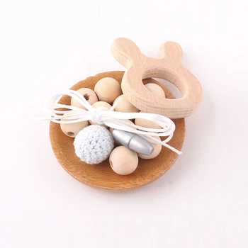 

Let's make 1set Natural Wooden Rabbit DIY Set Crochet Beads Hands-on Baby Teether Birthday Gift Whale Food Grade DIY Necklace