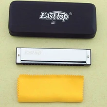 Easttop 21 Holes Tremolo Harmonica Metal Harmonica Key of C with Case Woodwind Music Instrument Silver 21 holes Mouth Organ