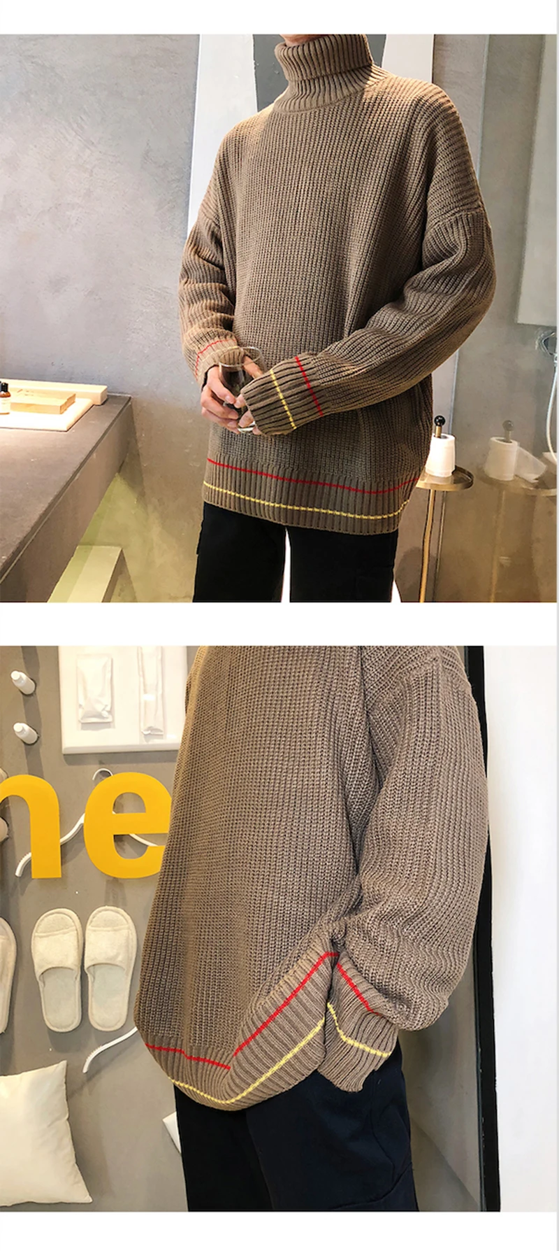 Turtle Neck Sweater Men Retro Vintage Pullover High Fashion   (9)