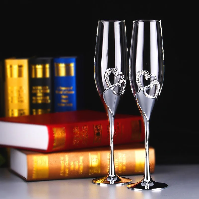 

2 PCS / Set Crystal Wedding Toasting champagne flutes glasses Cup Wedding Party marriage decoration cup for Gift Wine Drink