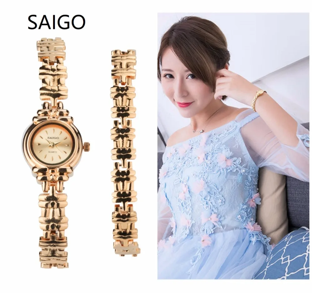 

HONG KONG SAIGO New quartz wristwatches Luxury Golden Women's Watch Gift for Ladies women watches bracelace ladies design watch