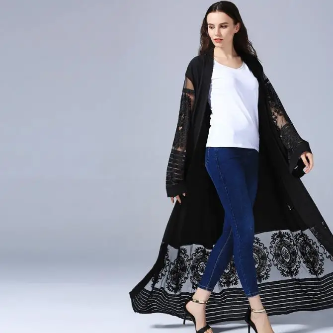 Элегантное мусульманское платье Abaya кружевной кардиган туника одежда thube Burka
