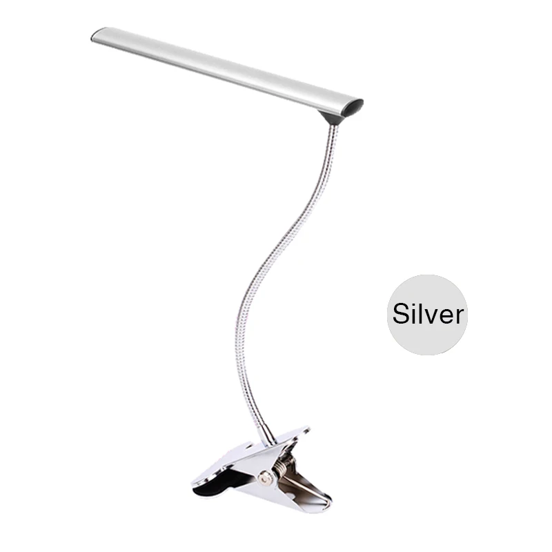 Настольная лампа Клип Светодиодный зажим Desklight Luminaria De Mesa USB порт для студенческого стола прикроватная тумбочка для спальни офисный гибкий свет из нержавеющей стали - Цвет корпуса: Серебристый