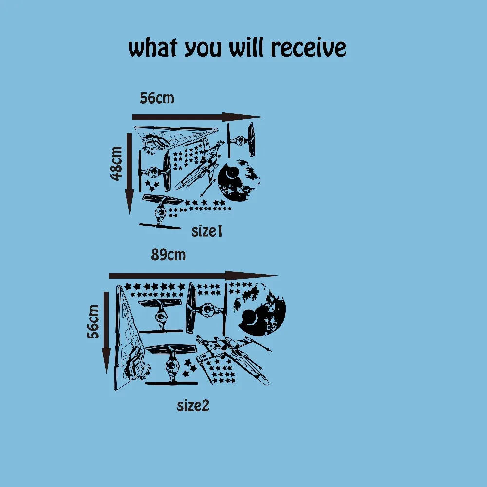 Мультфильм Звездные войны космический корабль звездные истребители настенные наклейки мальчик комната Детская комната Звездные войны, Звезда смерти истребитель стены стикеры винил