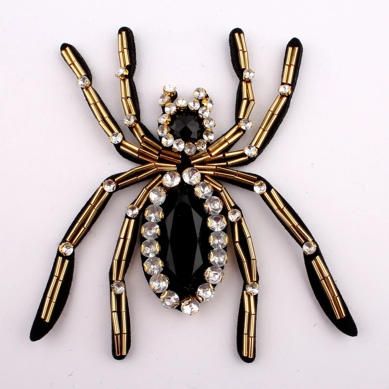

1PC 11CM*9CM Handmade Stick Insect Rhinestone Applique Patch For Clothing Decoration Sew on Beaded 3D Spider Patches For Apparel