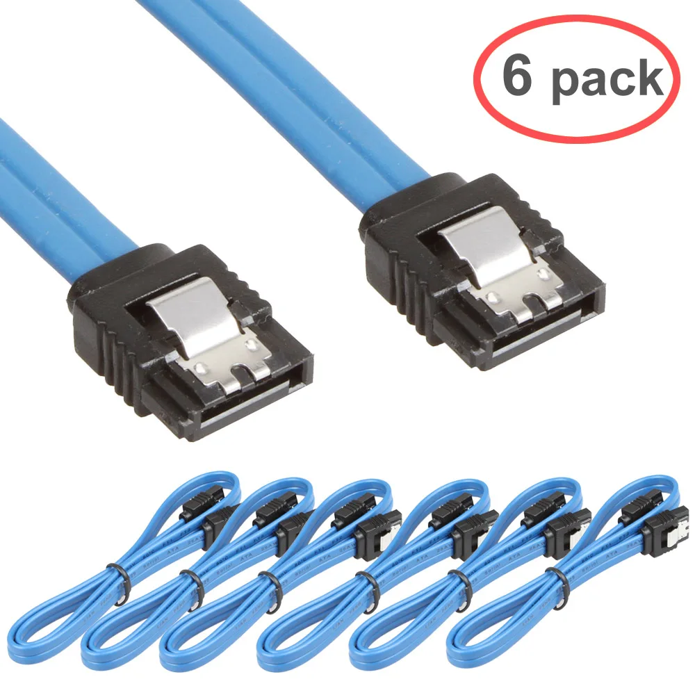 6pcs 18 inch/ 46cm 6pcs SATA III 6.0 Gbps Cable Blue with Locking Latch for HDD/SSD/DVDin