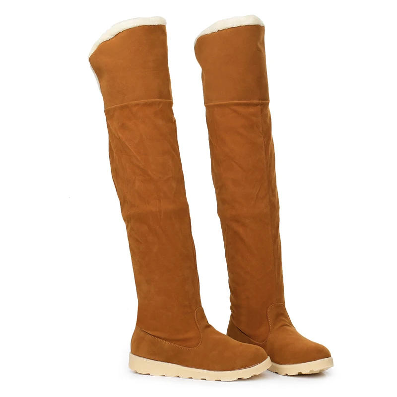 

Women Over The Knee Boots thigh high boots Platform Winter Warm Shoes Woman Black Gray Khaki Suede Slip on Botas Mujer