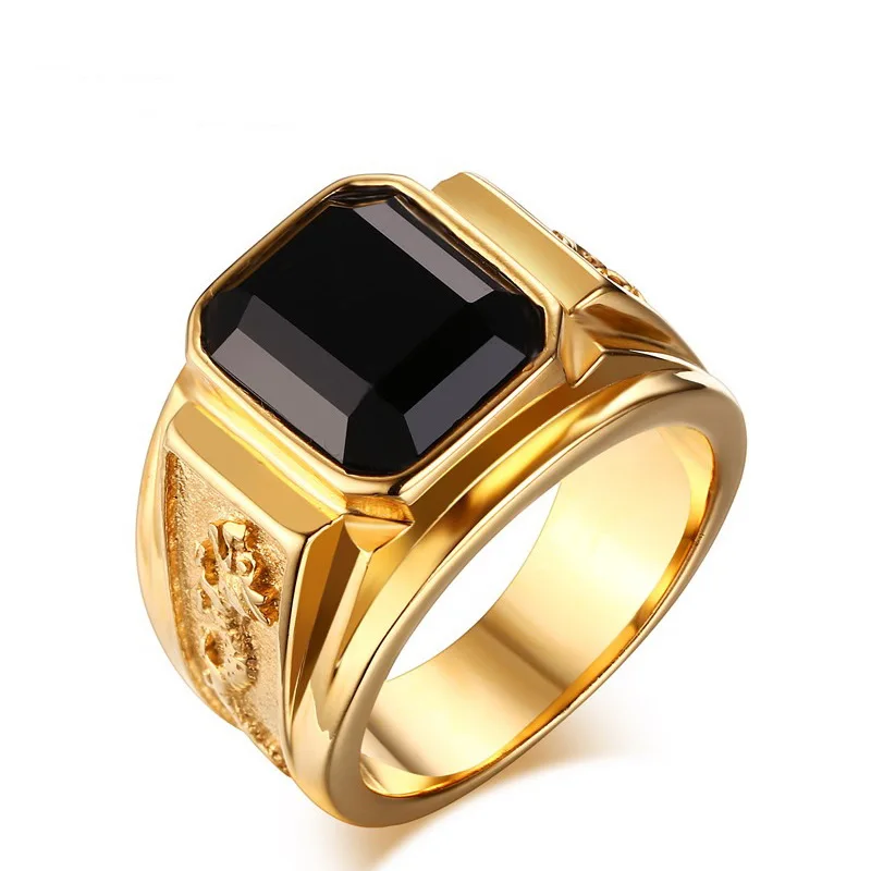 

316 L stainless steel gold ring personality domineering black gem cast dragon titanium steel ring J231
