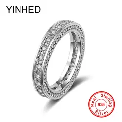 YINHED Роскошные один ряд AAA кубический циркон Вечность кольцо Твердые 925 пробы Серебряное обручальное Обручение кольца для Для женщин ZR435