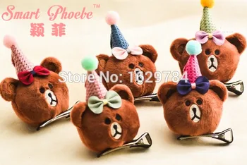 

Boutique 10pcs Fashion Cute Crochet Cap Fabric Bear Hairpins Kawaii Solid Bowknot Animal Hair Clips Hair Accessories Headwear
