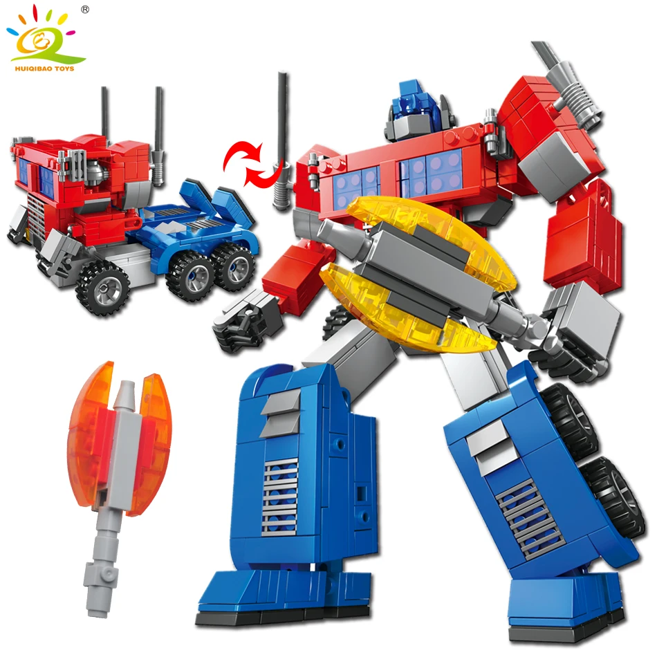 Blue Transformation Robot Car building Blocks Compatible legoed technic city police Brick Deformation Enlighten Toy For