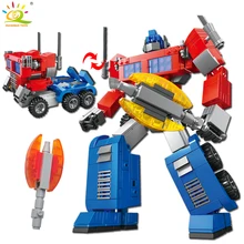 Blue Transformation Robot Car building Blocks Compatible legoed technic city police Brick Deformation Enlighten Toy For