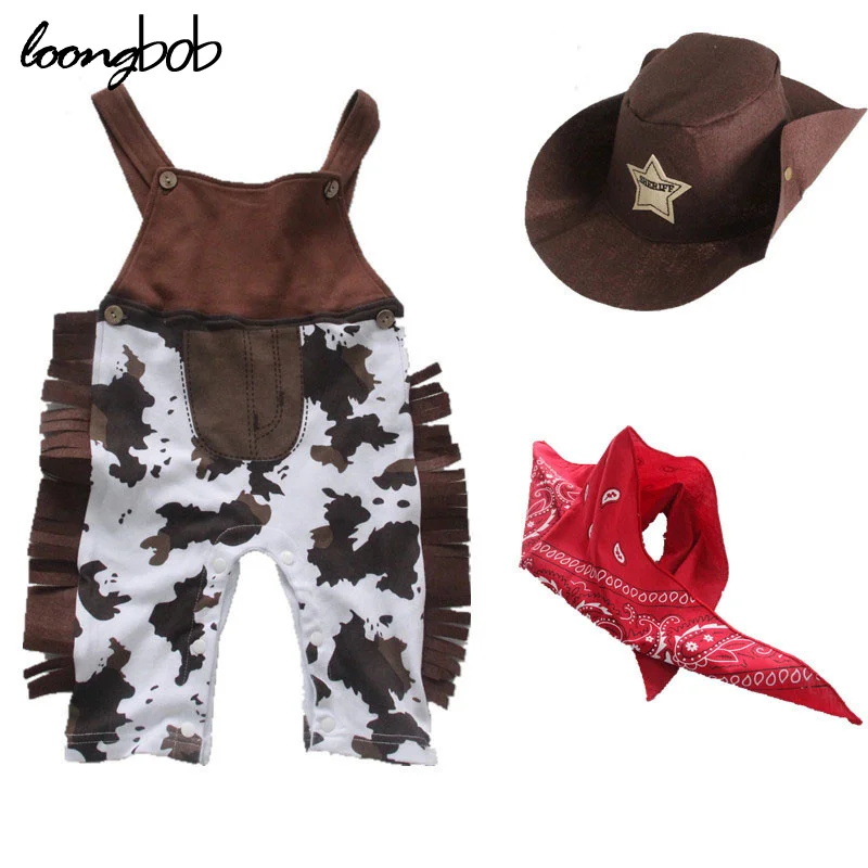 Cowboy Baby Costume 3pcs Infant Toddler Boy Clothing Set Hat Scarf