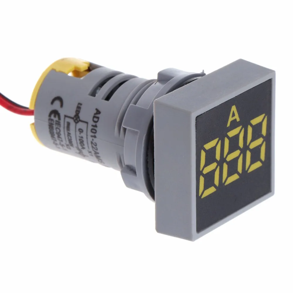 22MM 0-100A Digital Ammeter Current Meter Indicator Led Lamp Square Signal Light