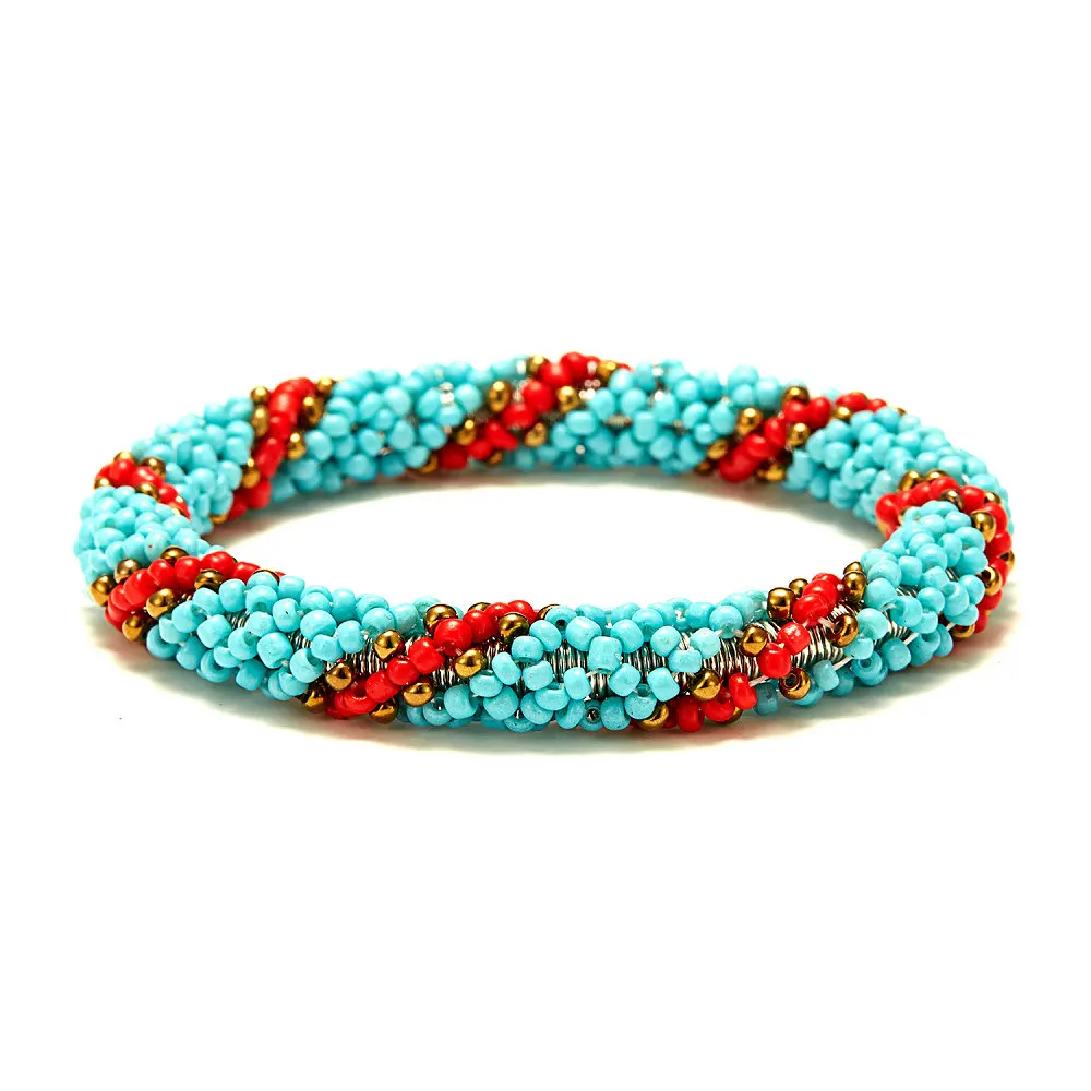 Nepal Handmade Blue Bead Bracelet Hippy Friendship Popular Roll Crochet Woven Seed Beads Red