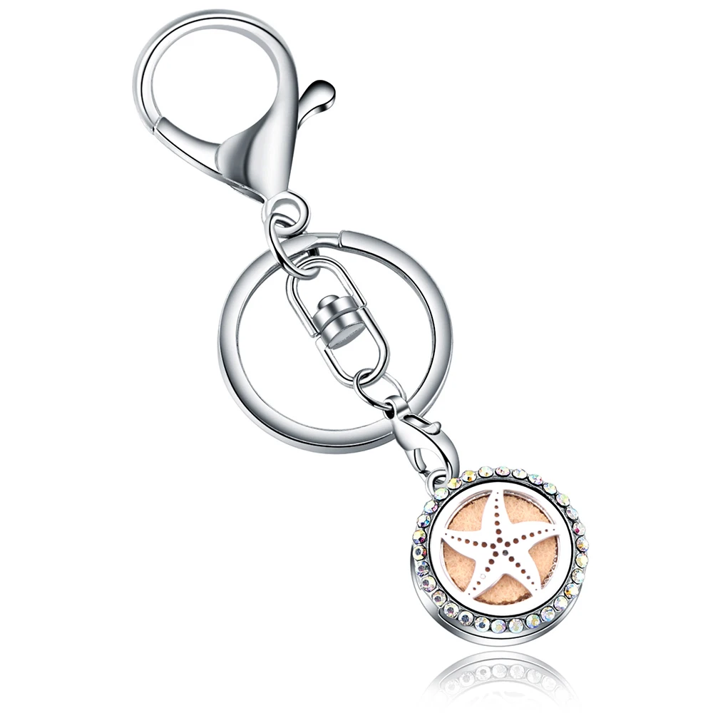 

Stainless Steel Pentagram AB Full Rhinestone Perfume KeyChain Essential Oil Diffuser Perfume Aromatherapy Locket Key Chain