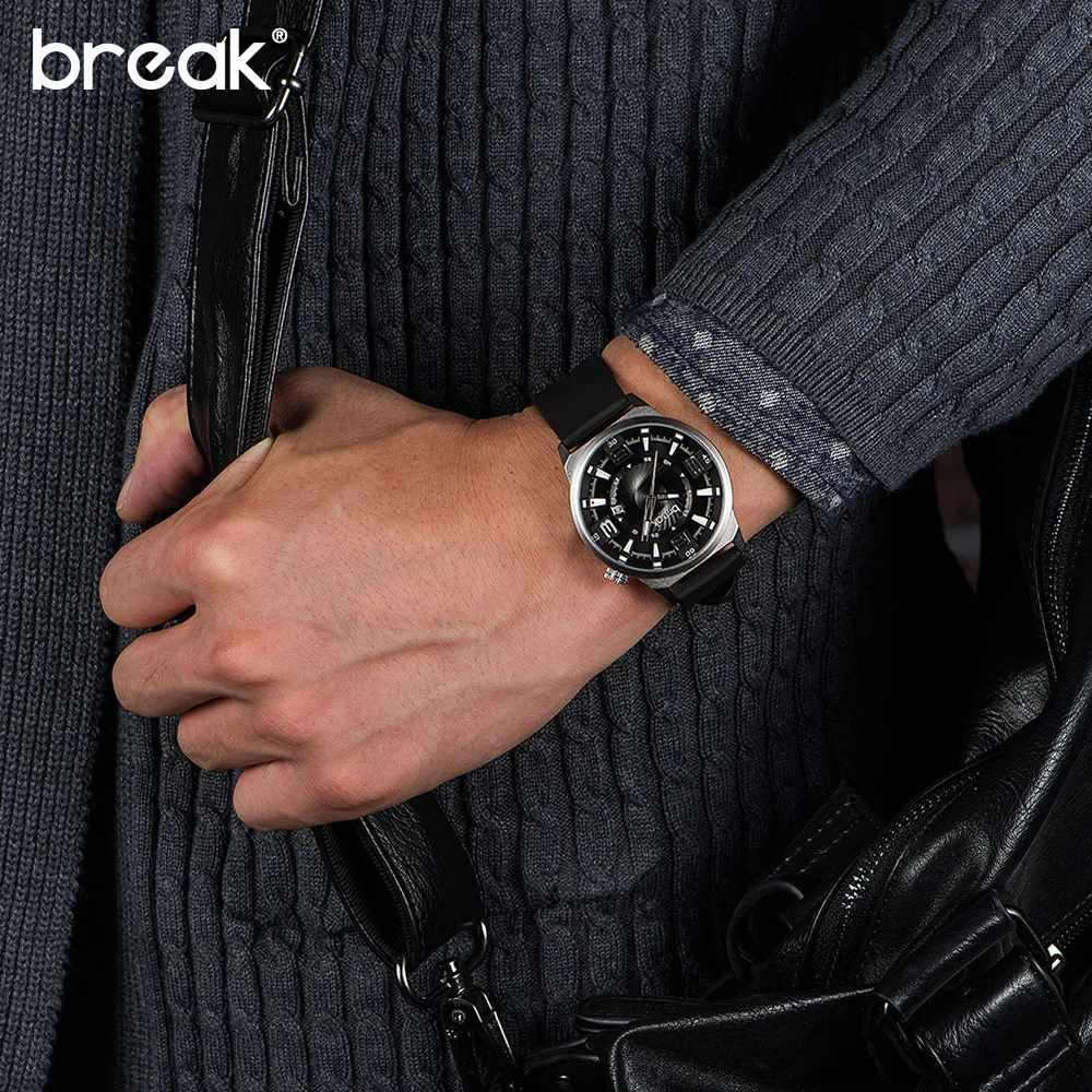  BREAK Futuristic Mens Watches Top Brand Luxury Rubber Strap Waterproof Military Quartz Sport Wrist 