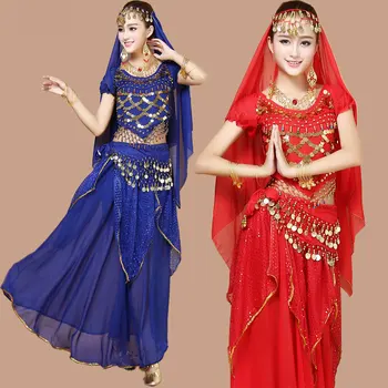 

4pcs Belly Dance Costume Bellydance Triba Gypsy Indian Dress Belly Dancing Clothes Belly Dancing Bollywood Dance Costumes