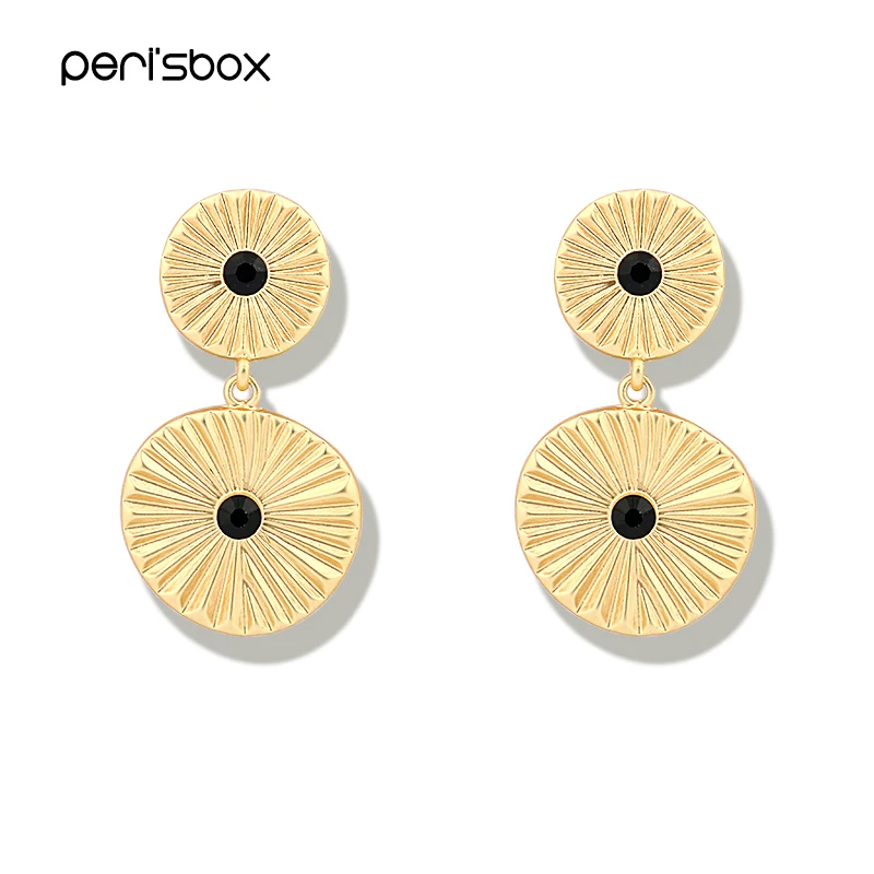 Peri'sBox золотистые Двойные серьги-гвоздики диски для женщин минималистичные черные сережки со стразами золотые большие серьги-гвоздики оптом