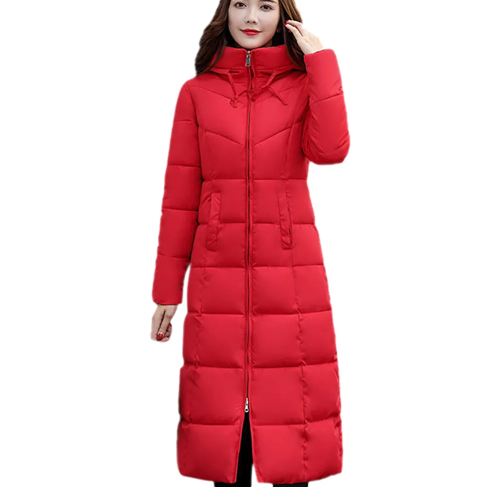 

Parkas Women Winter Warm 2018 Fashion Red Slim Fit Fur Hooded Thick Outfits Zipper Cotton-Padded Parkas Jacket Outwear Casaco