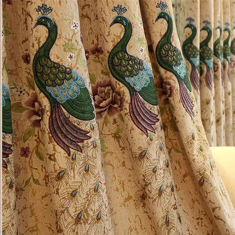 Cloth Curtain Европейский Топ Вышитые Павлин рис роскошные шторы для гостиная с Павлин вуаль 5 звезд отеля спальня - Цвет: Cloth Curtain