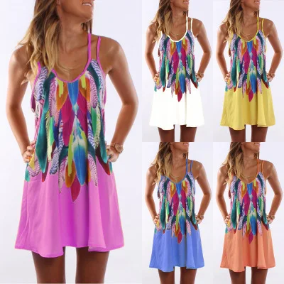 

Hot Women Floral Printed Dresses Summer Strap Sleeveless Sexy Female White Midi Beach vintage Dresses Female NS8984