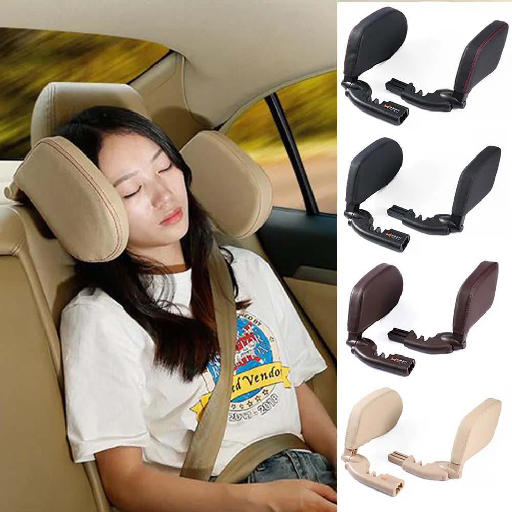 

Retractable Children Adjustable Adults Car Seat Headrest PU Leather Support Side Sleep Neck Pillow Soft Cushion Shockproof Auto