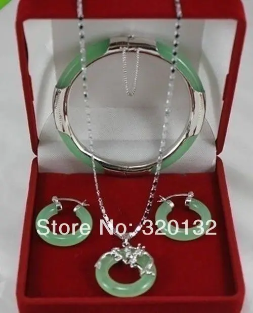 

New Listed Jade Bangle Bracelet Pendant Earring Jade Jewelry Set Silver gold plated Jewellery sets free shipping