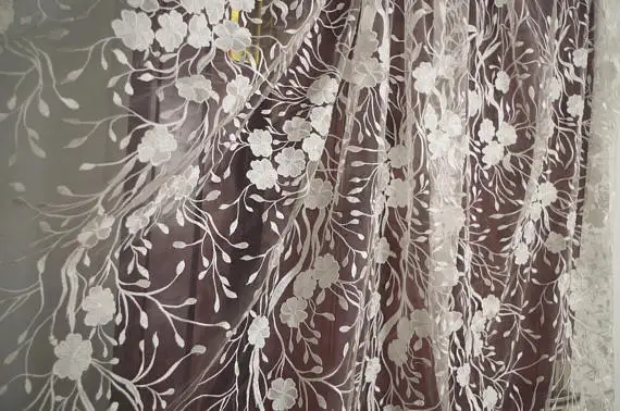 

5 yards embroidered lace fabric by the yard, bridal lace fabric with retro florals, tulle lace fabric 2017 new arrivals