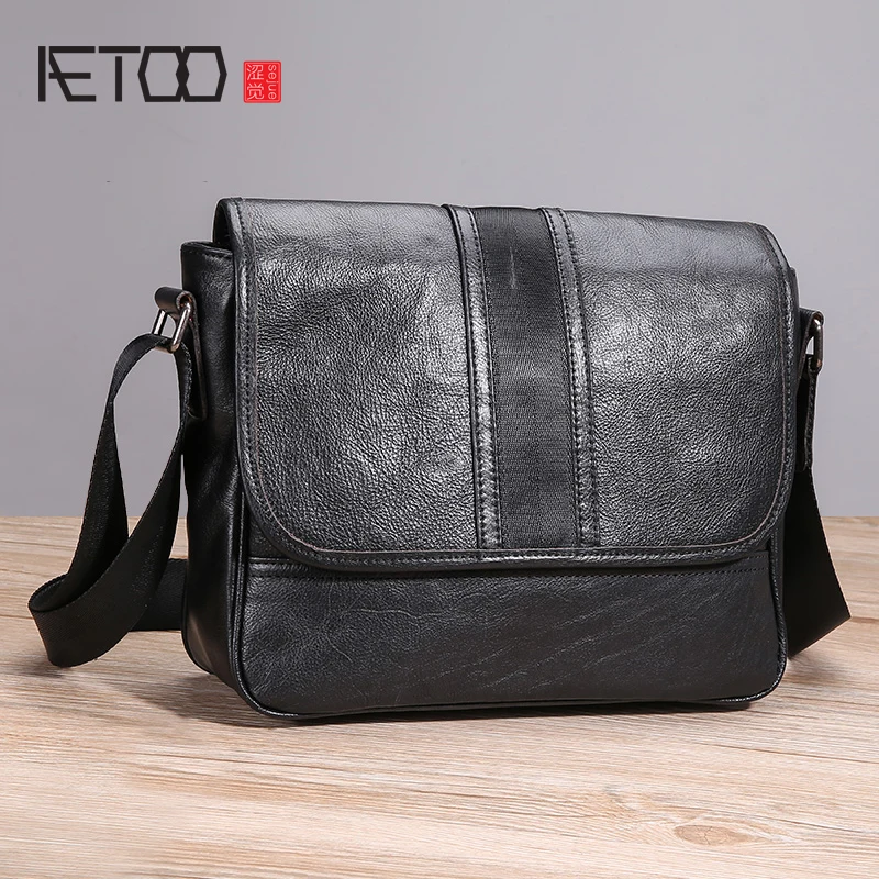 

AETOO Single shoulder bag male leather casual oblique cross bag Japanese leisure trend men's head cowhide postman bag