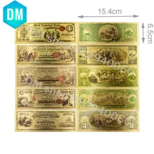 

1875 Year American Gold Banknote Collectible 1 5 50 100 1000 Dollar 24k Gold Plated Fake Money Set Quality World Paper Money