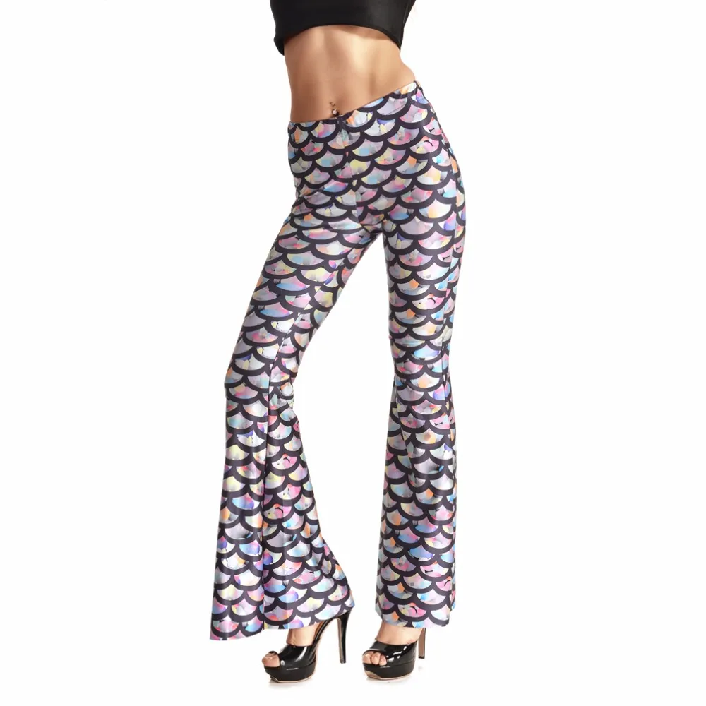 

Hot Sales Multi-Color Cosply Mermaid Flare Pants Fitness Fishscale Print Ladies Casual Flare Trousers Plus Size